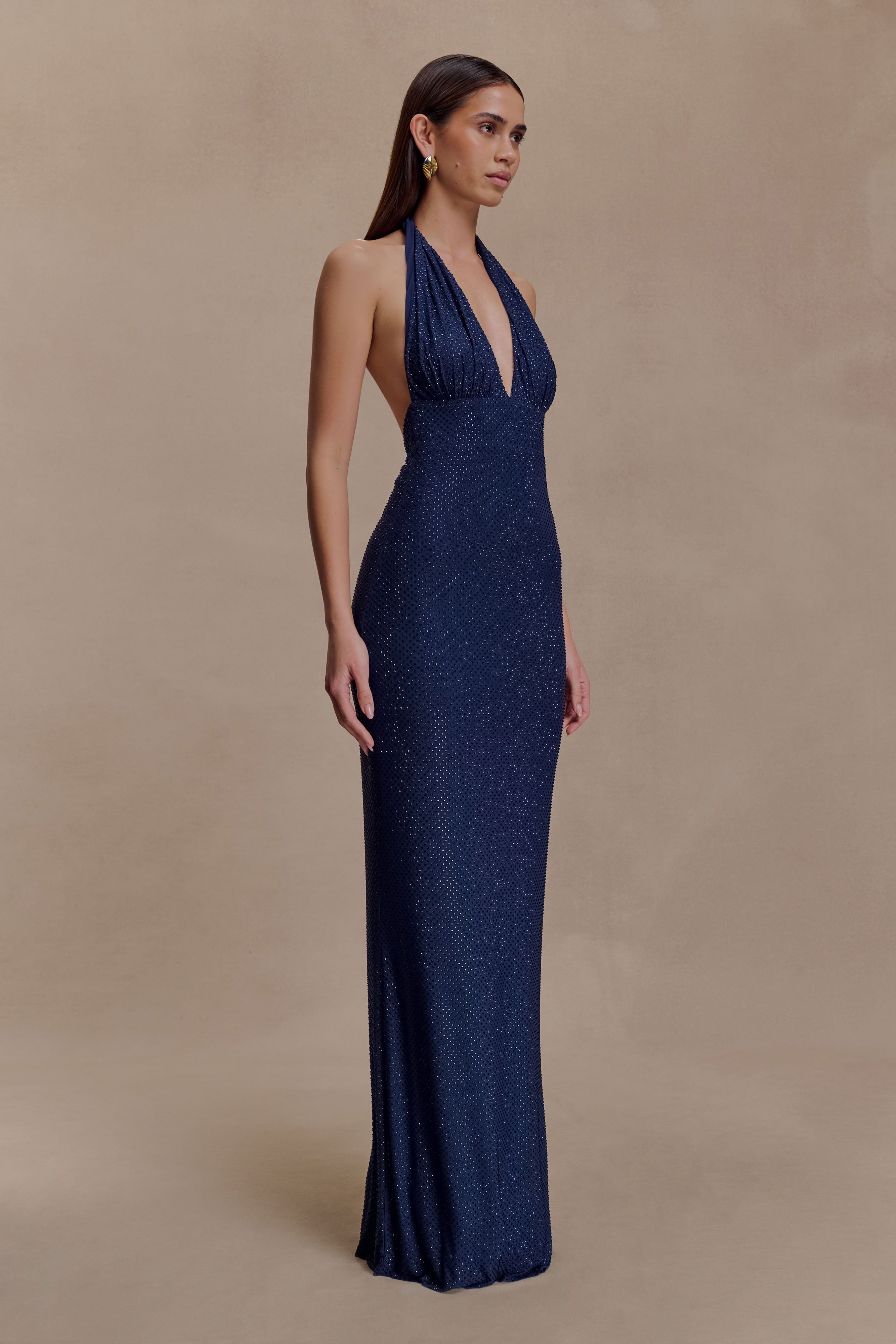 Harriet Halter Neck Diamante Maxi Dress