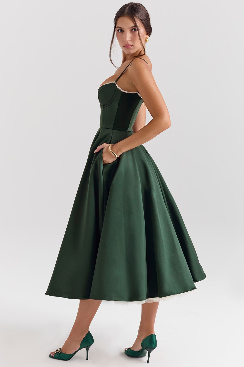 Mademoiselle Satin Tulle Midi Dress