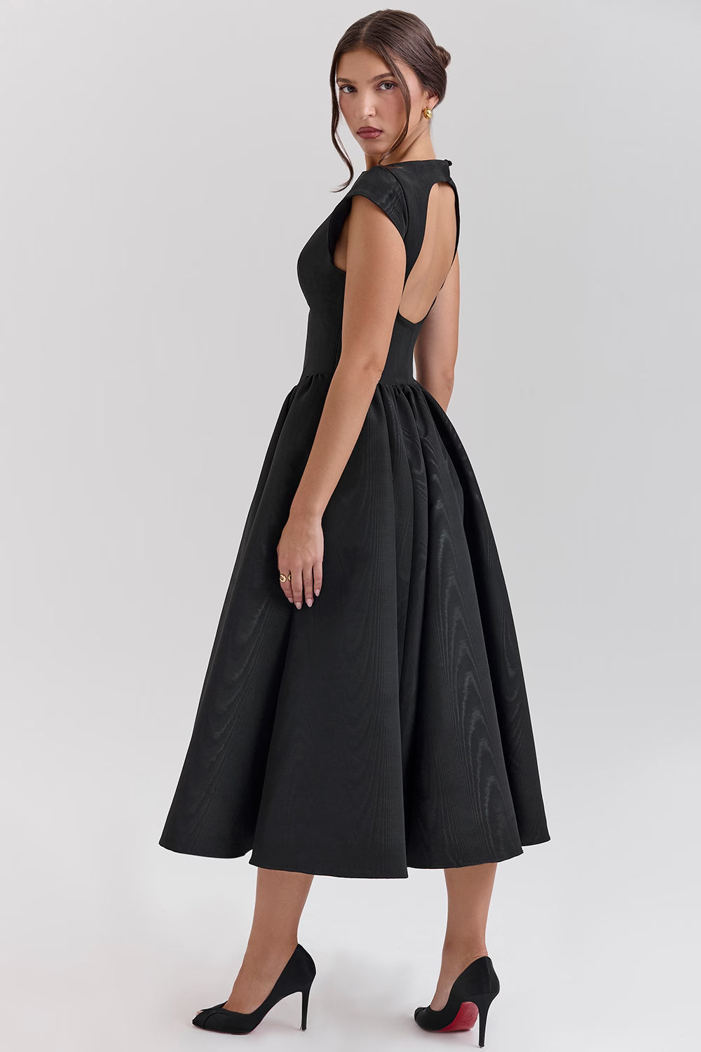 Debutante french satin backless midi dress