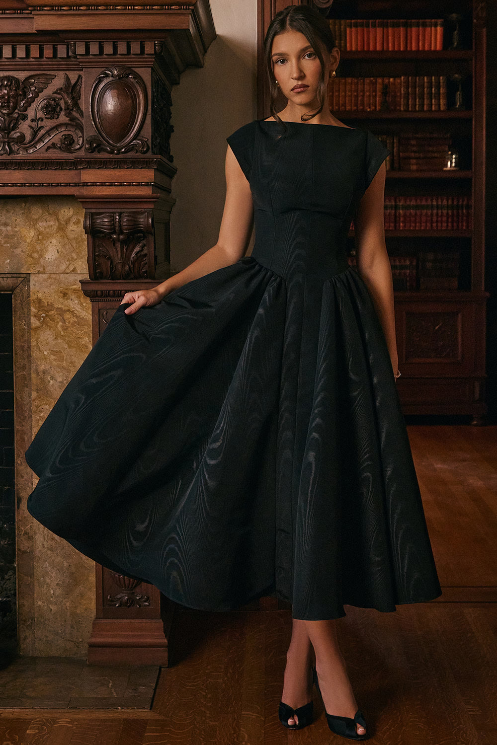 Debutante french satin backless midi dress