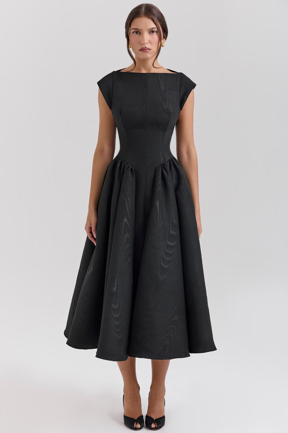 Debutante french satin backless midi dress