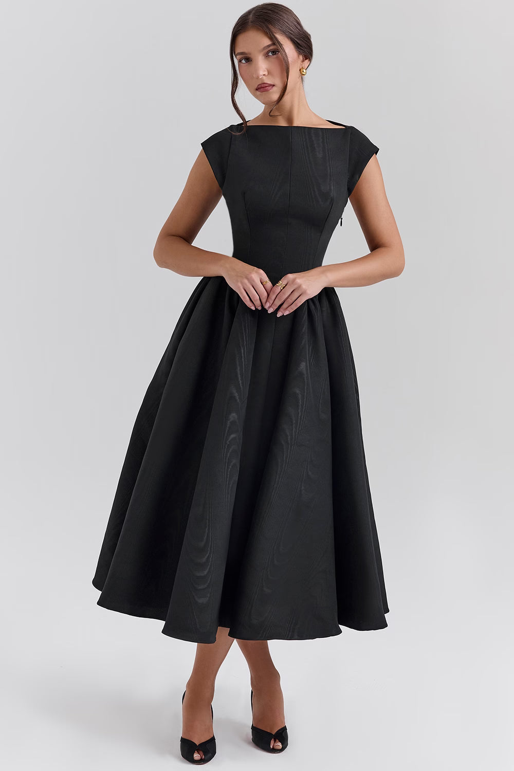 Debutante french satin backless midi dress