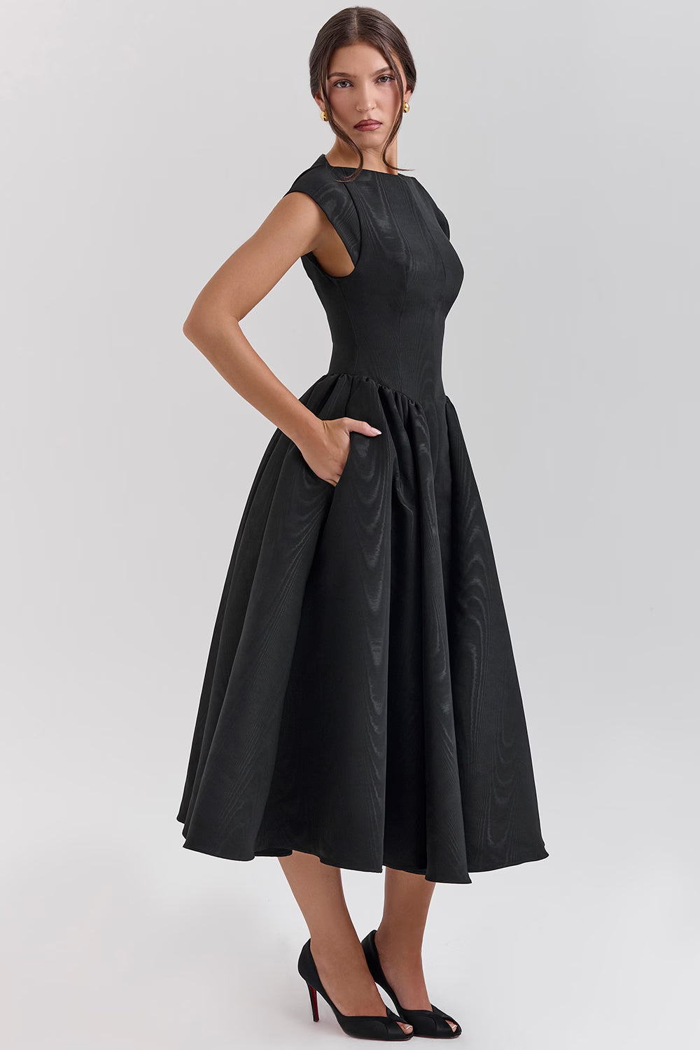 Debutante french satin backless midi dress