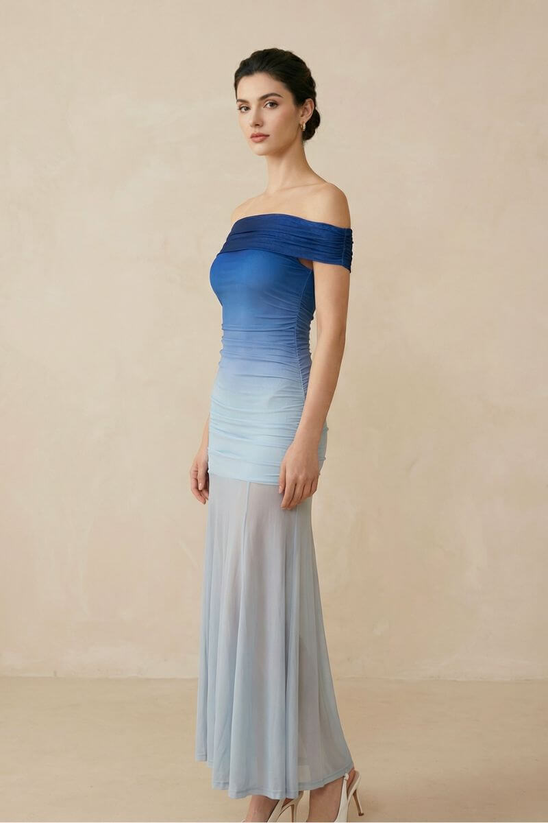 Horizon Blue Ombre Tulle Maxi Dress