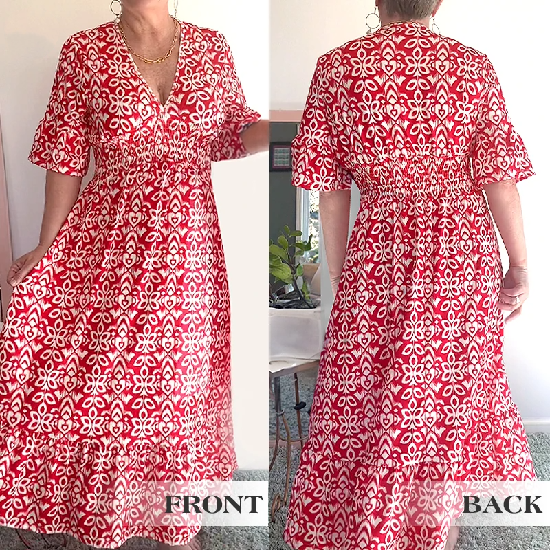 V-neck waist wrap long dress
