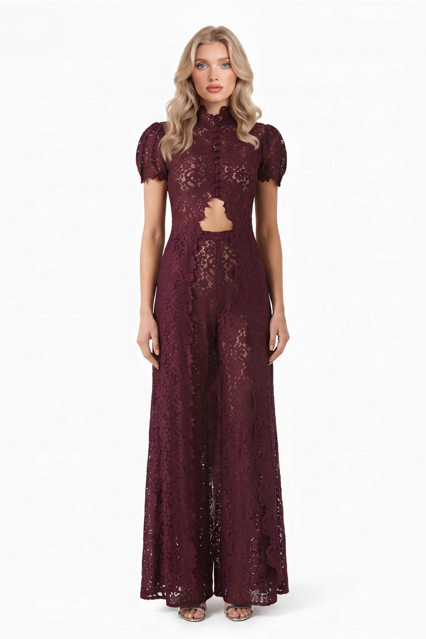 Lace Long-sleeved Top And Wide-leg Pants Set(Headscarf Not Included)
