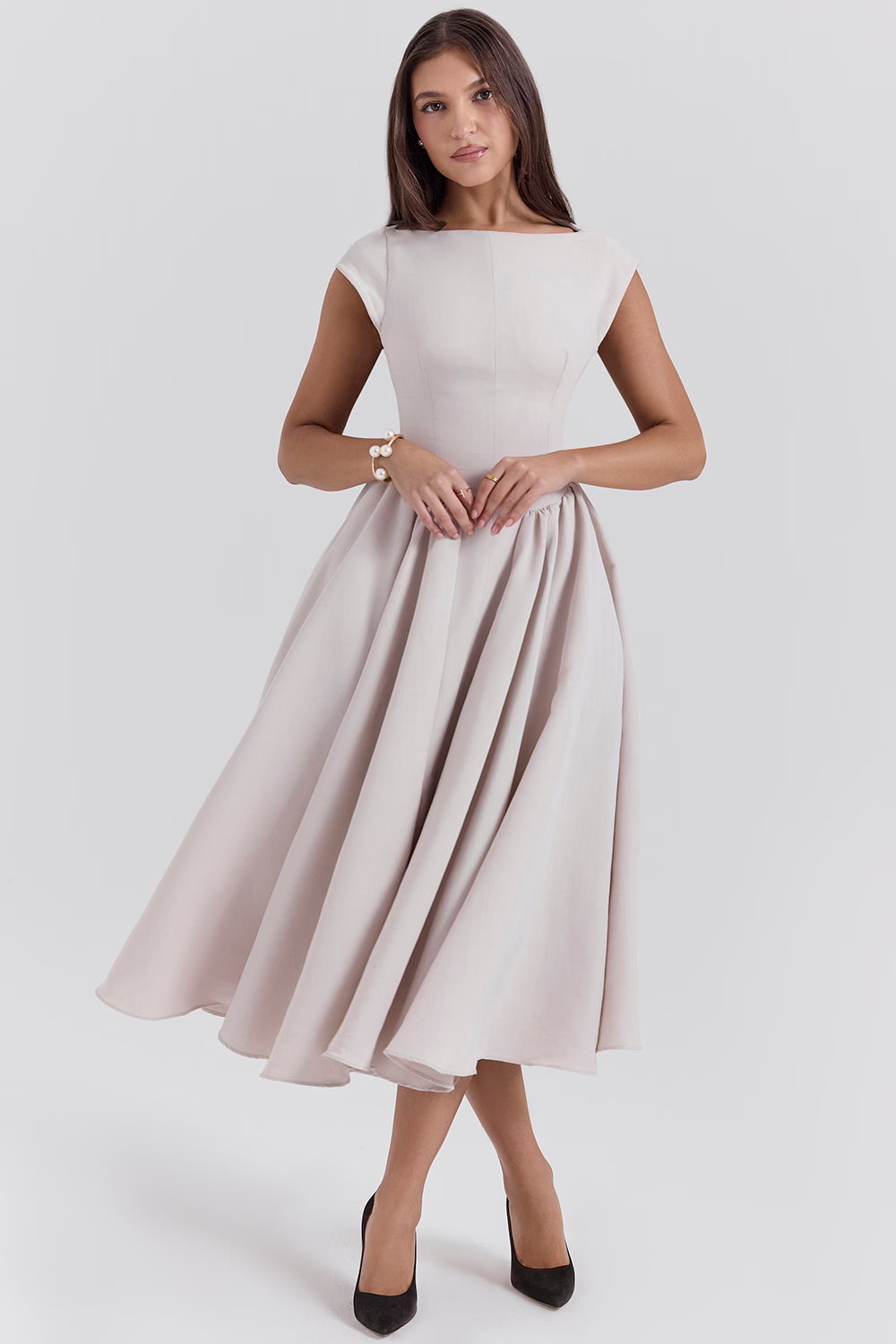 Debutante french satin backless midi dress