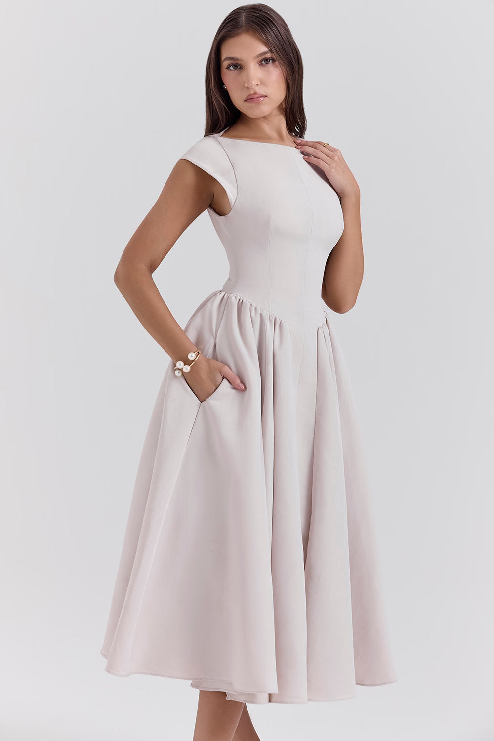 Debutante french satin backless midi dress