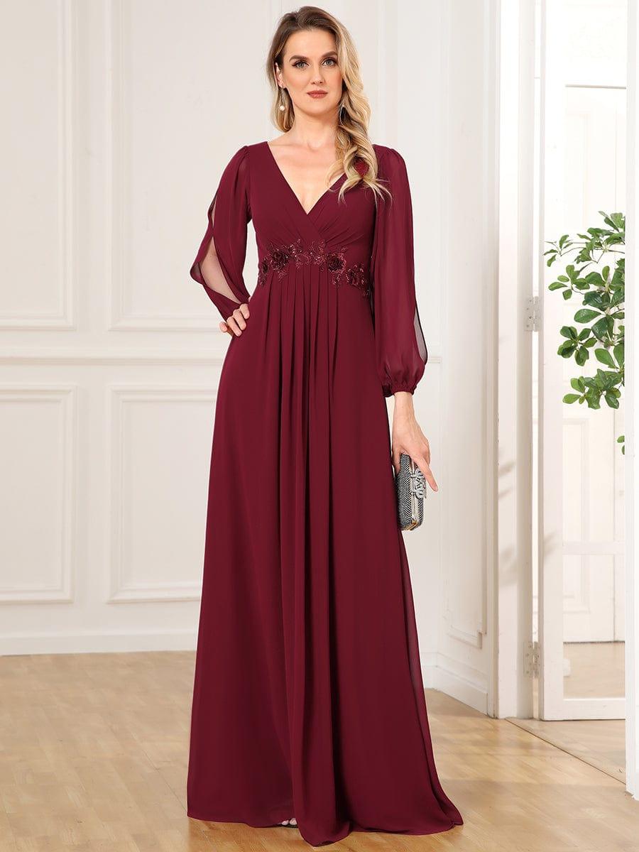 ever AMOUR|Robe de Soiree Longue Elegante Avec Lanterne en V Profond a Manches Fendues et Appliques