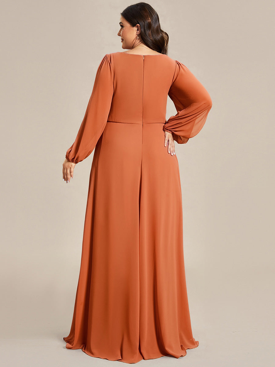 ever AMOUR|Robe de Soiree Longue Elegante Avec Lanterne en V Profond a Manches Fendues et Appliques