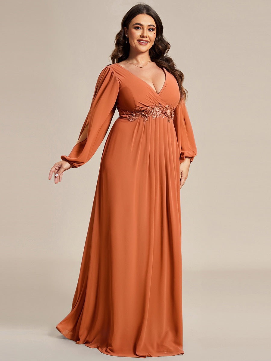 ever AMOUR|Robe de Soiree Longue Elegante Avec Lanterne en V Profond a Manches Fendues et Appliques