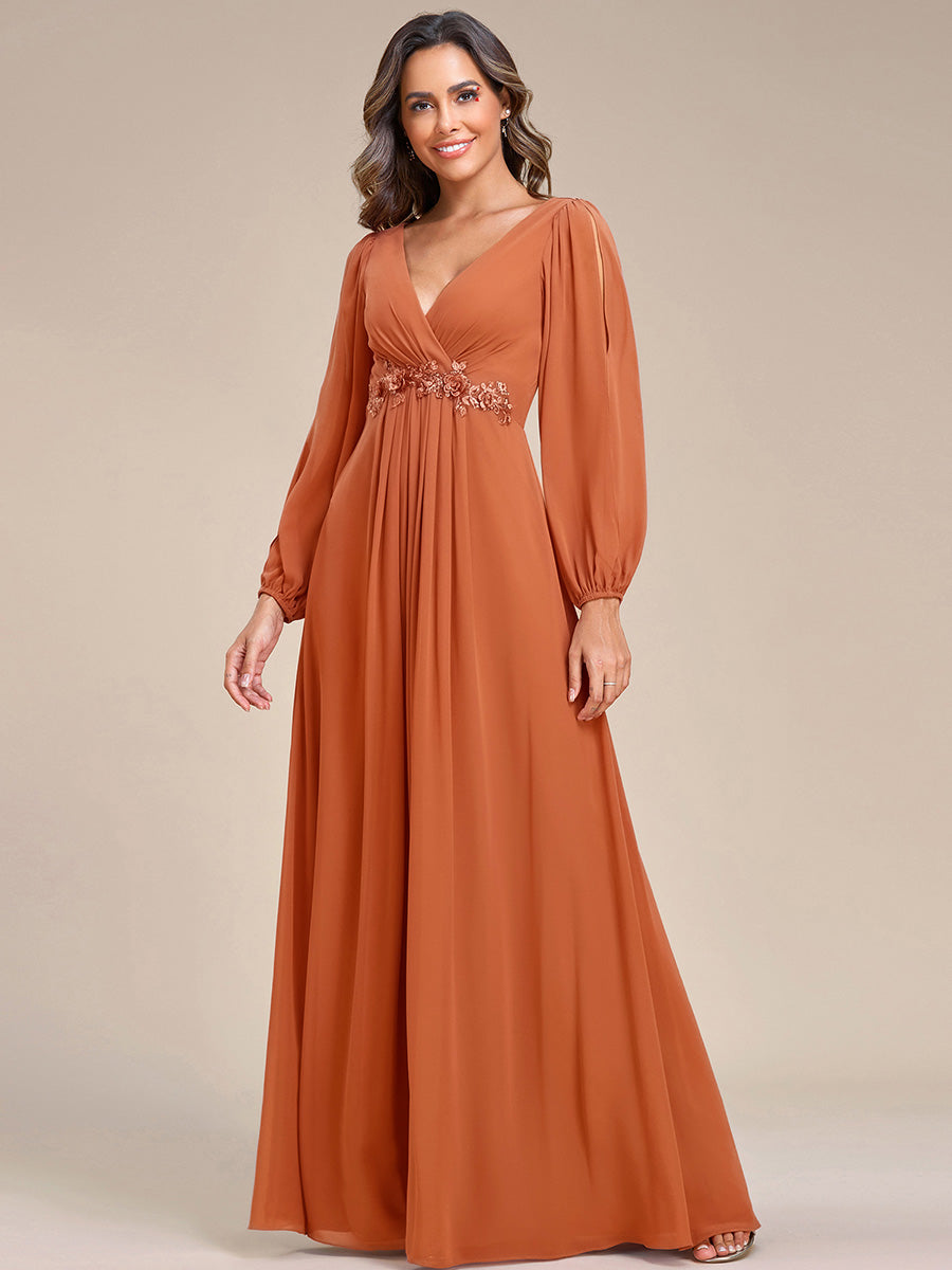 ever AMOUR|Robe de Soiree Longue Elegante Avec Lanterne en V Profond a Manches Fendues et Appliques