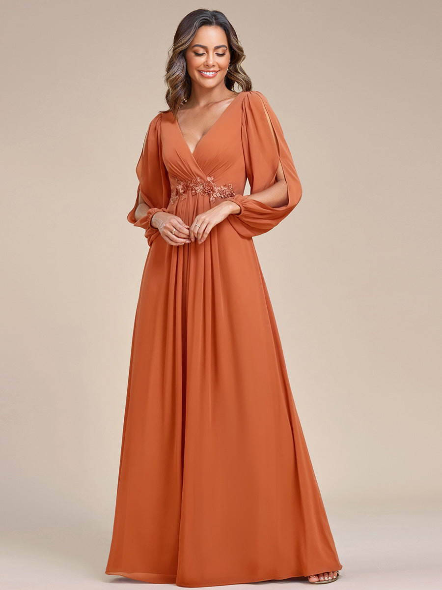 ever AMOUR|Robe de Soiree Longue Elegante Avec Lanterne en V Profond a Manches Fendues et Appliques