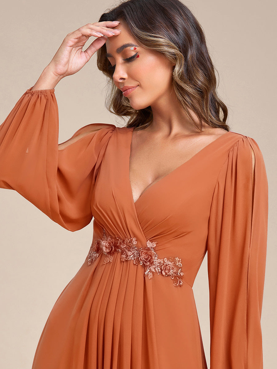 ever AMOUR|Robe de Soiree Longue Elegante Avec Lanterne en V Profond a Manches Fendues et Appliques