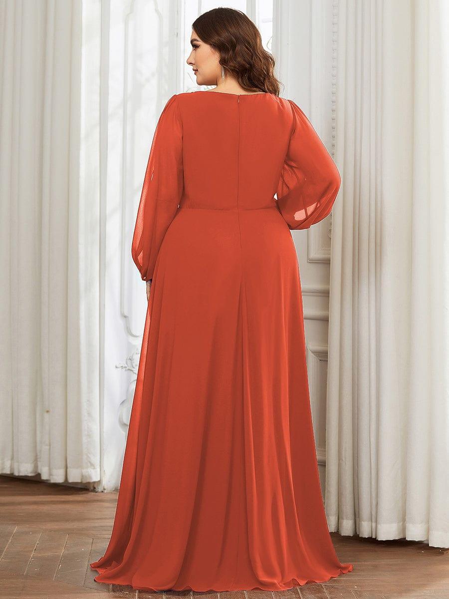 ever AMOUR|Robe de Soiree Longue Elegante Avec Lanterne en V Profond a Manches Fendues et Appliques