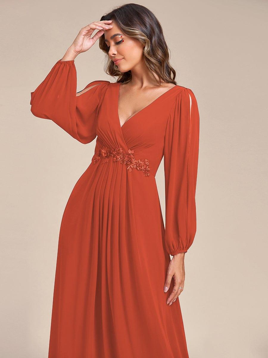 ever AMOUR|Robe de Soiree Longue Elegante Avec Lanterne en V Profond a Manches Fendues et Appliques