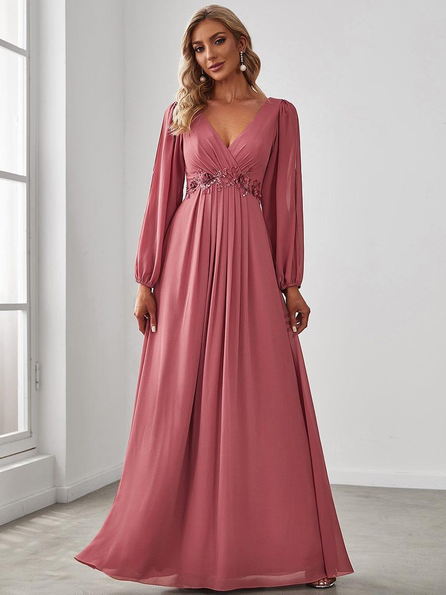 ever AMOUR|Robe de Soiree Longue Elegante Avec Lanterne en V Profond a Manches Fendues et Appliques