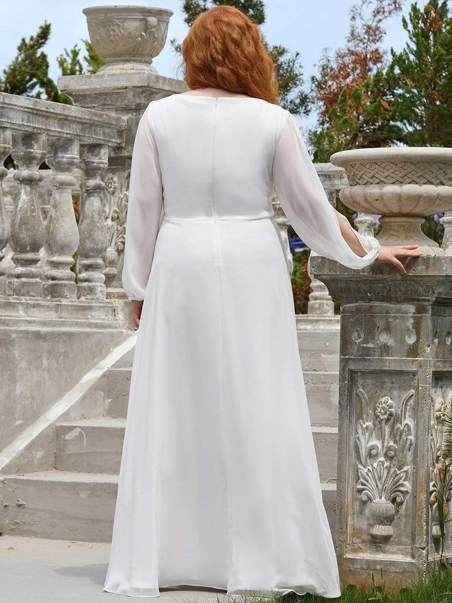 ever AMOUR|Robe de Soiree Longue Elegante Avec Lanterne en V Profond a Manches Fendues et Appliques
