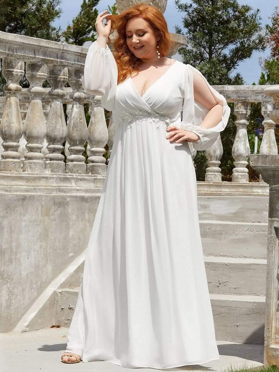 ever AMOUR|Robe de Soiree Longue Elegante Avec Lanterne en V Profond a Manches Fendues et Appliques