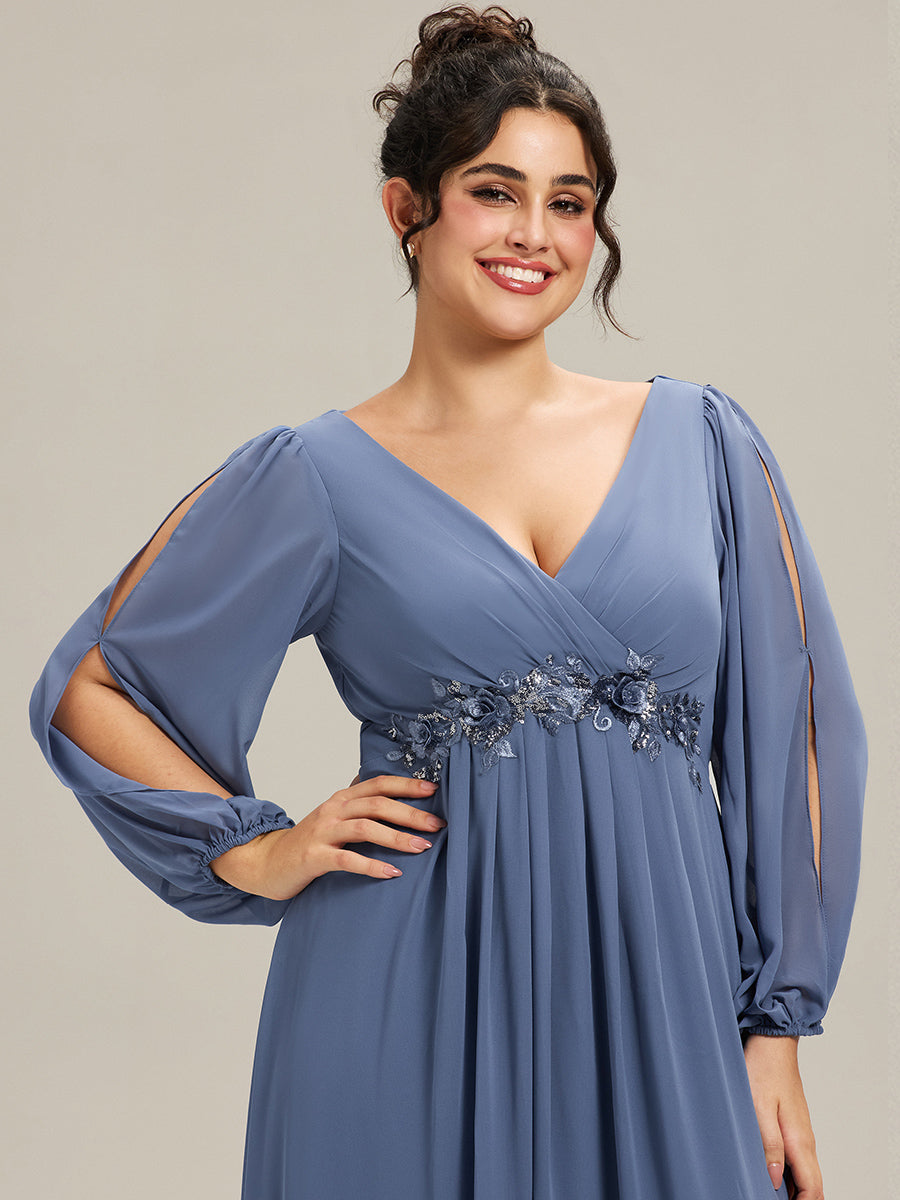 ever AMOUR|Robe de Soiree Longue Elegante Avec Lanterne en V Profond a Manches Fendues et Appliques