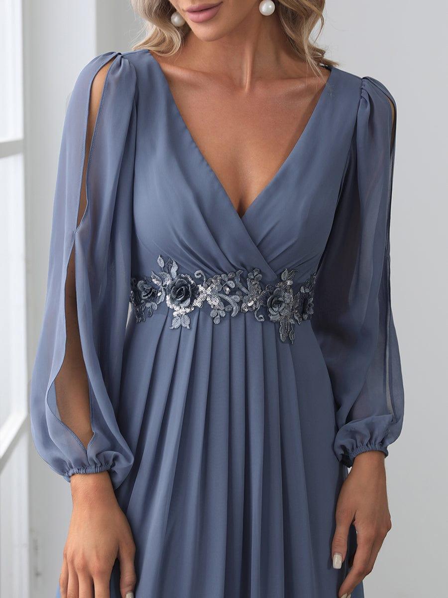 ever AMOUR|Robe de Soiree Longue Elegante Avec Lanterne en V Profond a Manches Fendues et Appliques