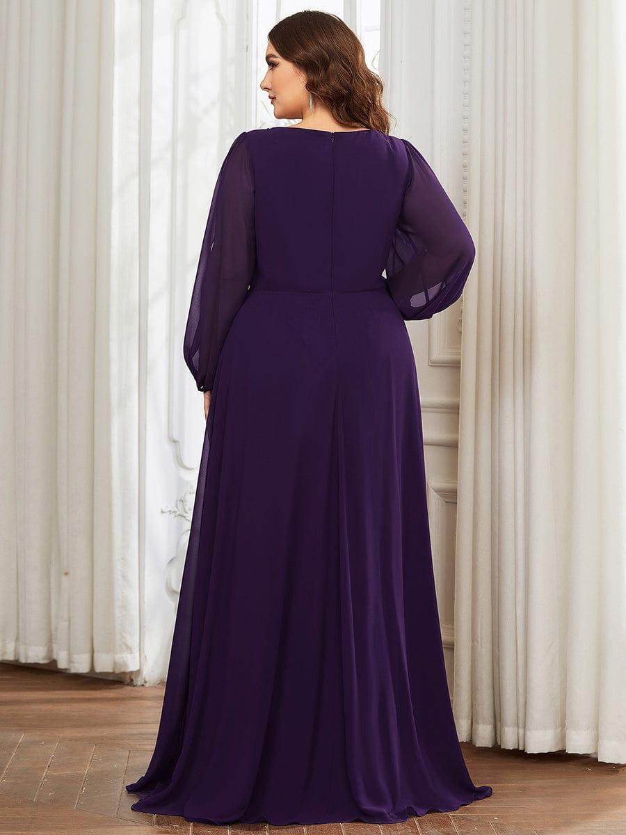 ever AMOUR|Robe de Soiree Longue Elegante Avec Lanterne en V Profond a Manches Fendues et Appliques