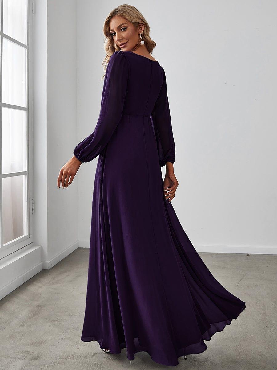 ever AMOUR|Robe de Soiree Longue Elegante Avec Lanterne en V Profond a Manches Fendues et Appliques