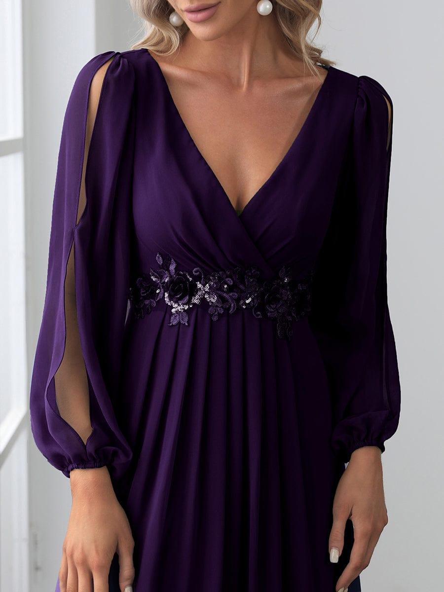 ever AMOUR|Robe de Soiree Longue Elegante Avec Lanterne en V Profond a Manches Fendues et Appliques