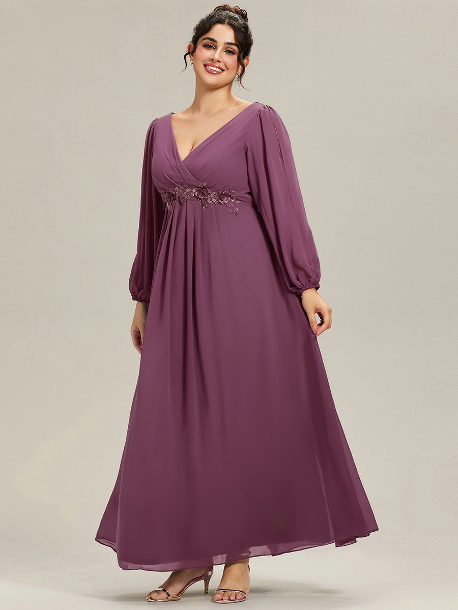 ever AMOUR|Robe de Soiree Longue Elegante Avec Lanterne en V Profond a Manches Fendues et Appliques