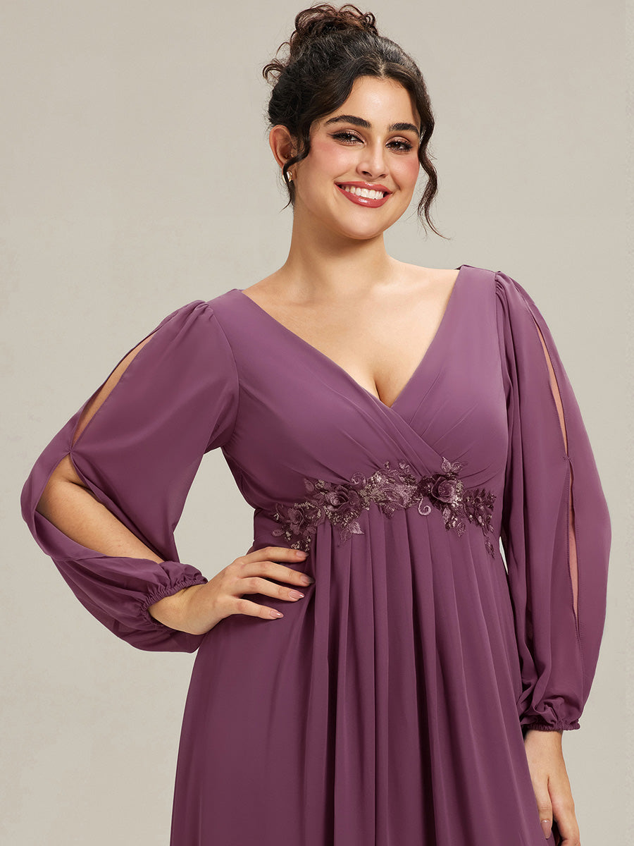 ever AMOUR|Robe de Soiree Longue Elegante Avec Lanterne en V Profond a Manches Fendues et Appliques