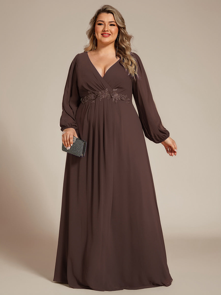 ever AMOUR|Robe de Soiree Longue Elegante Avec Lanterne en V Profond a Manches Fendues et Appliques