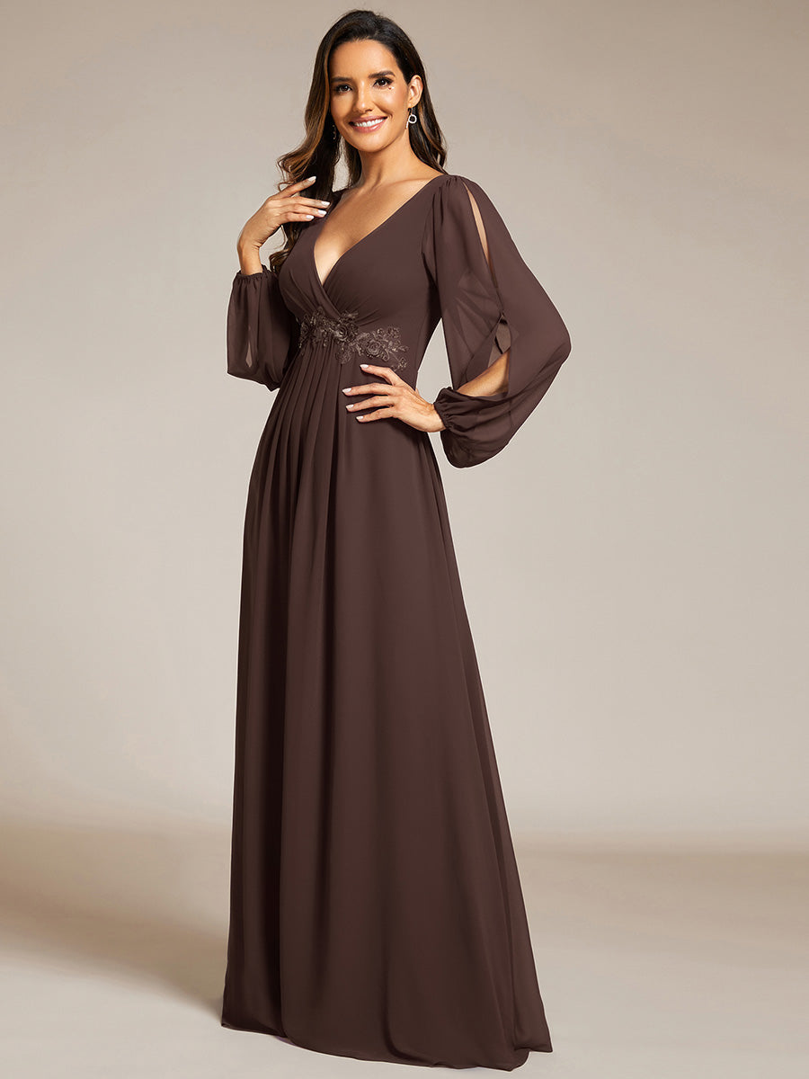 ever AMOUR|Robe de Soiree Longue Elegante Avec Lanterne en V Profond a Manches Fendues et Appliques