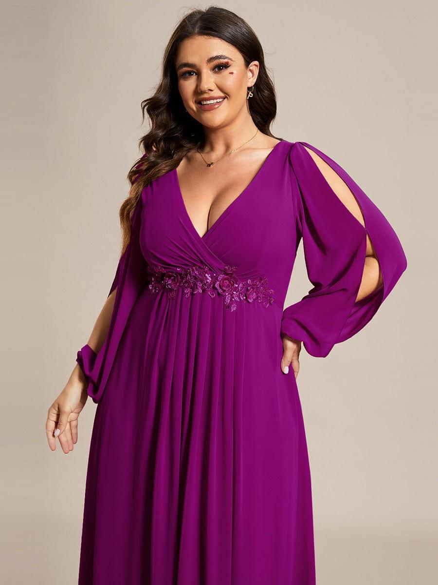 ever AMOUR|Robe de Soiree Longue Elegante Avec Lanterne en V Profond a Manches Fendues et Appliques