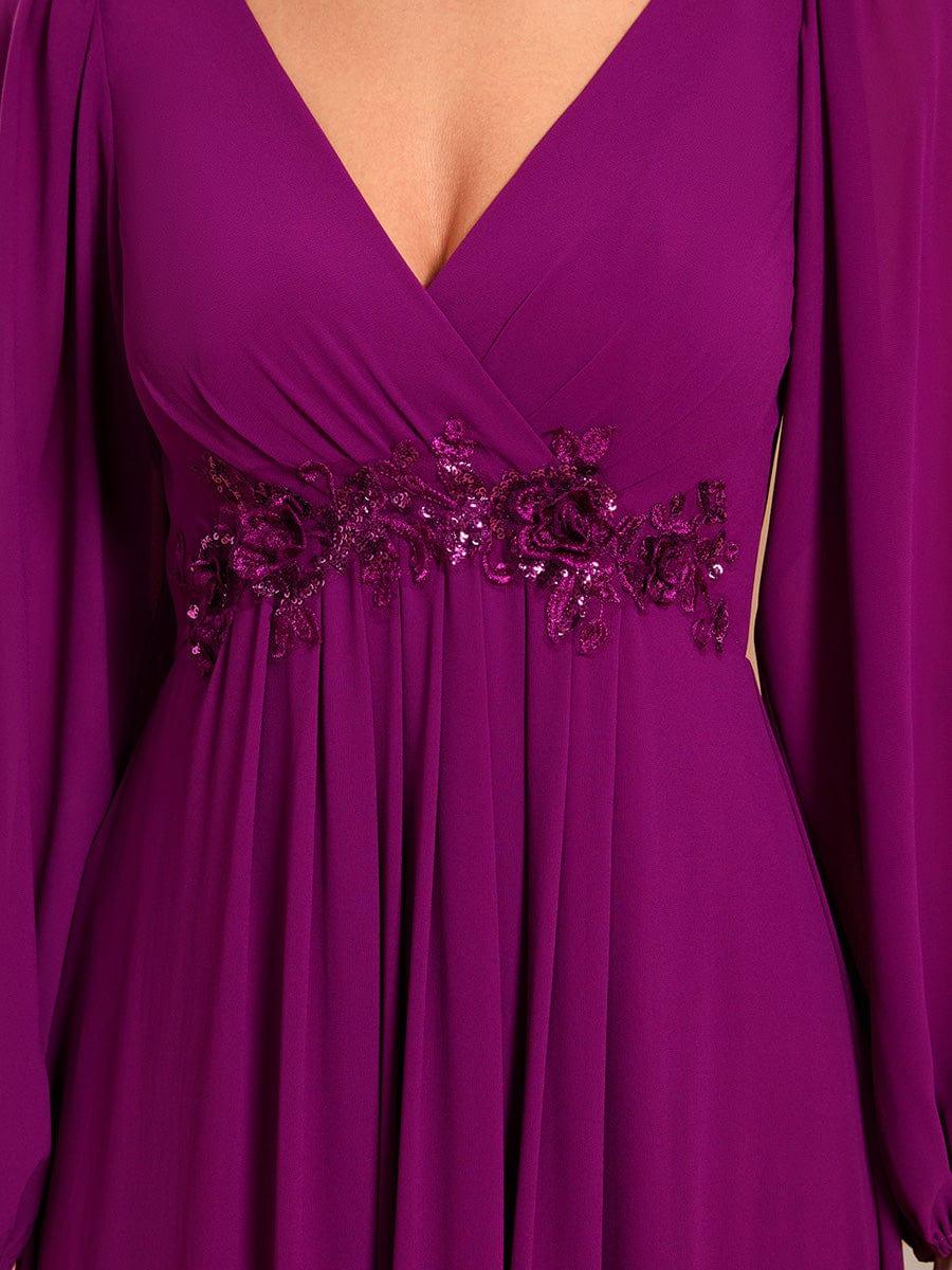 ever AMOUR|Robe de Soiree Longue Elegante Avec Lanterne en V Profond a Manches Fendues et Appliques