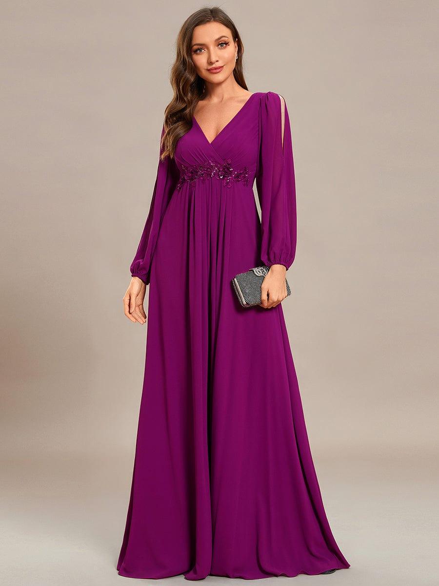 ever AMOUR|Robe de Soiree Longue Elegante Avec Lanterne en V Profond a Manches Fendues et Appliques