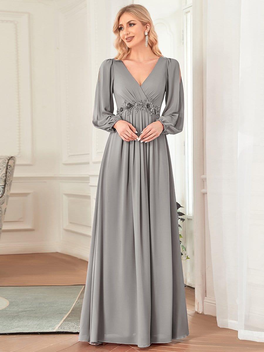 ever AMOUR|Robe de Soiree Longue Elegante Avec Lanterne en V Profond a Manches Fendues et Appliques