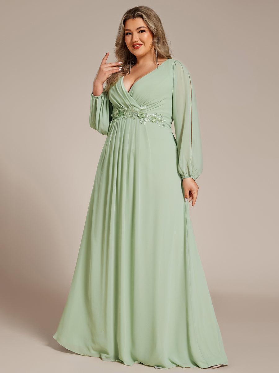 ever AMOUR|Robe de Soiree Longue Elegante Avec Lanterne en V Profond a Manches Fendues et Appliques
