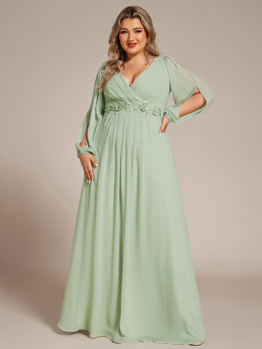 ever AMOUR|Robe de Soiree Longue Elegante Avec Lanterne en V Profond a Manches Fendues et Appliques