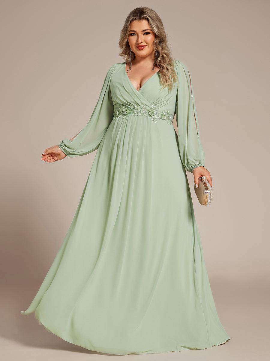 ever AMOUR|Robe de Soiree Longue Elegante Avec Lanterne en V Profond a Manches Fendues et Appliques