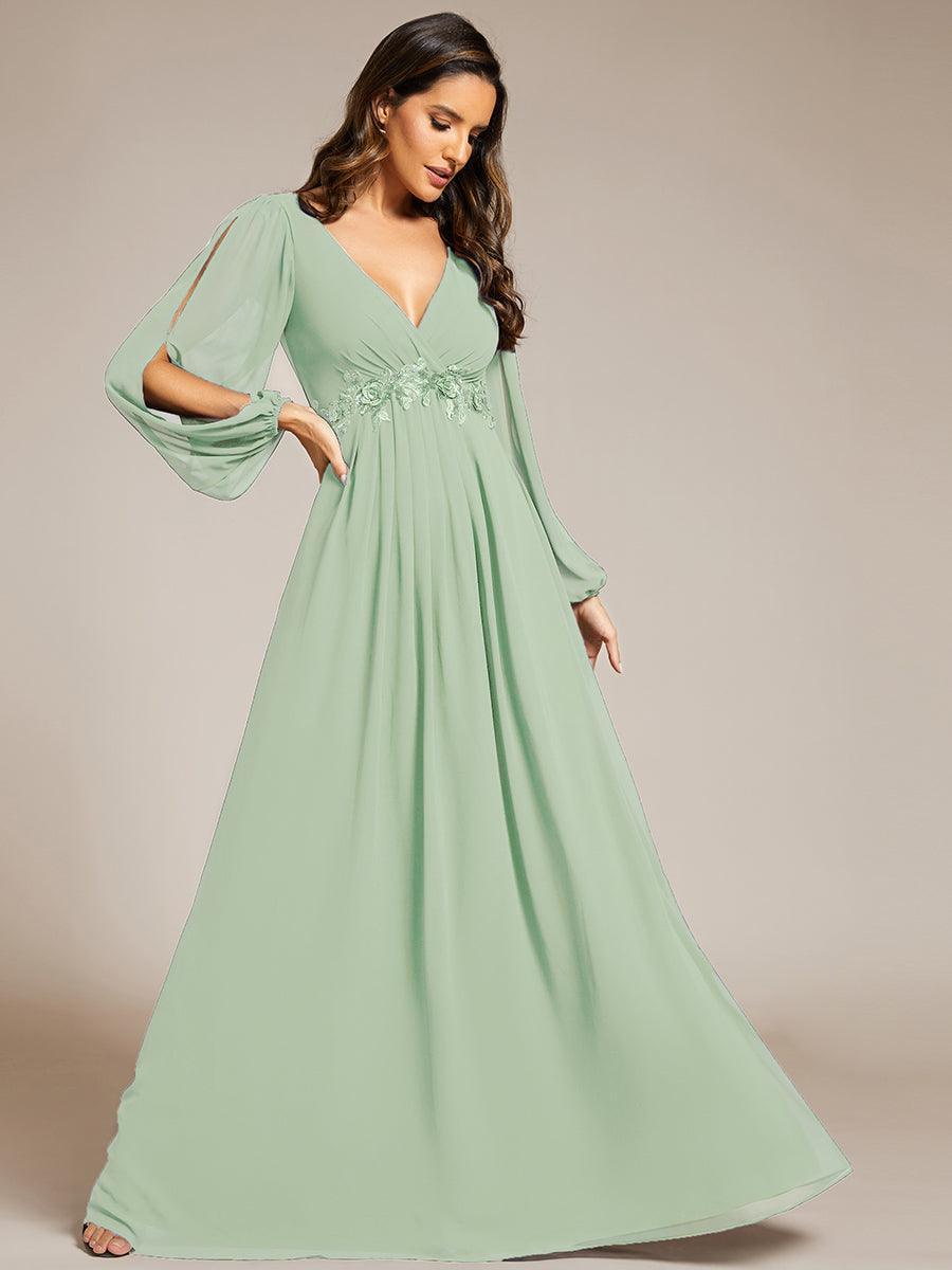 ever AMOUR|Robe de Soiree Longue Elegante Avec Lanterne en V Profond a Manches Fendues et Appliques