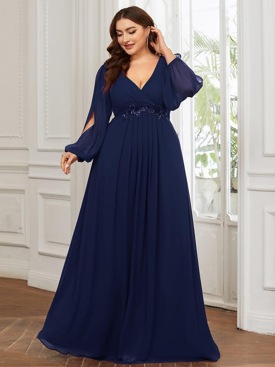 ever AMOUR|Robe de Soiree Longue Elegante Avec Lanterne en V Profond a Manches Fendues et Appliques
