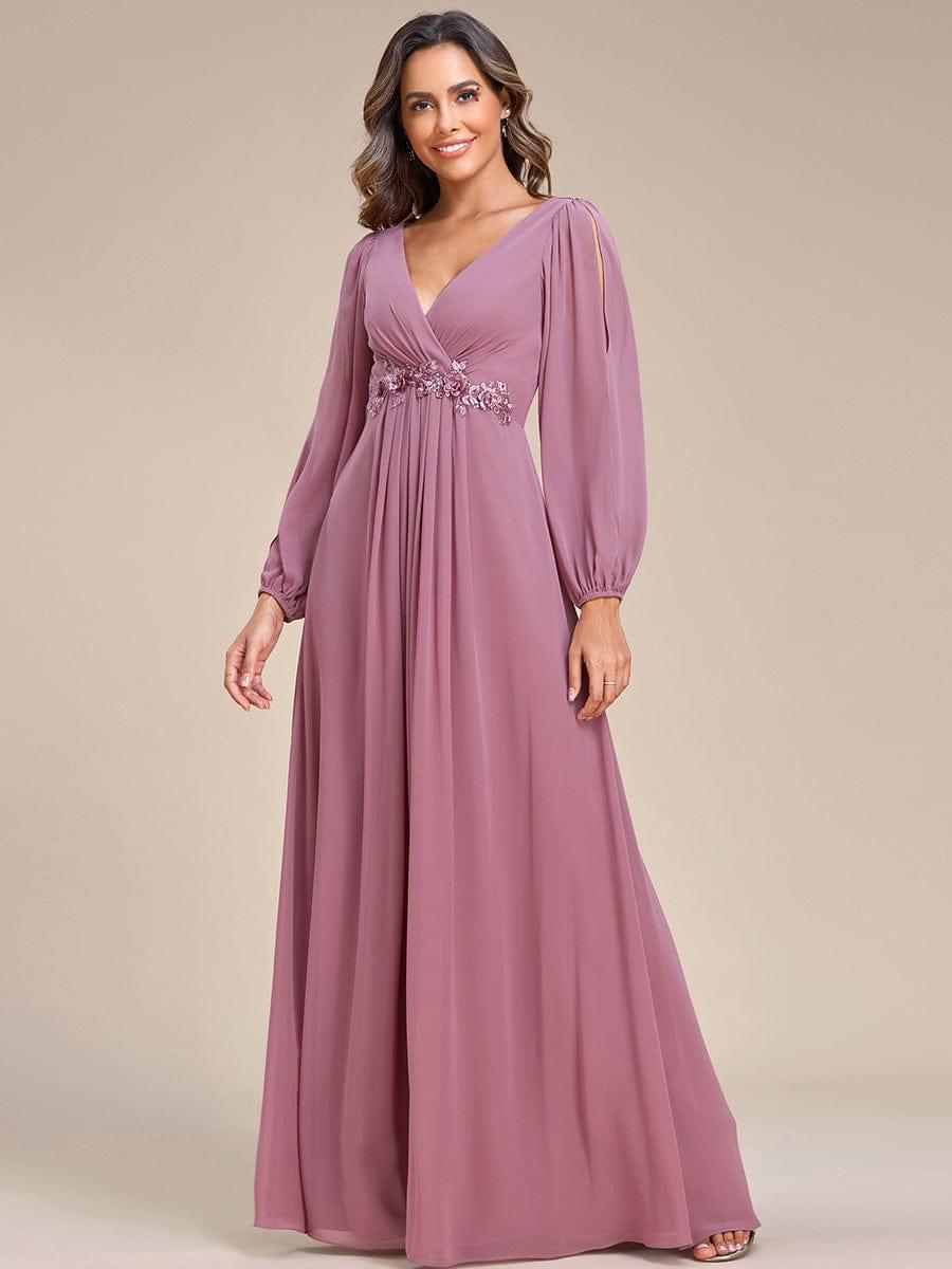 ever AMOUR|Robe de Soiree Longue Elegante Avec Lanterne en V Profond a Manches Fendues et Appliques