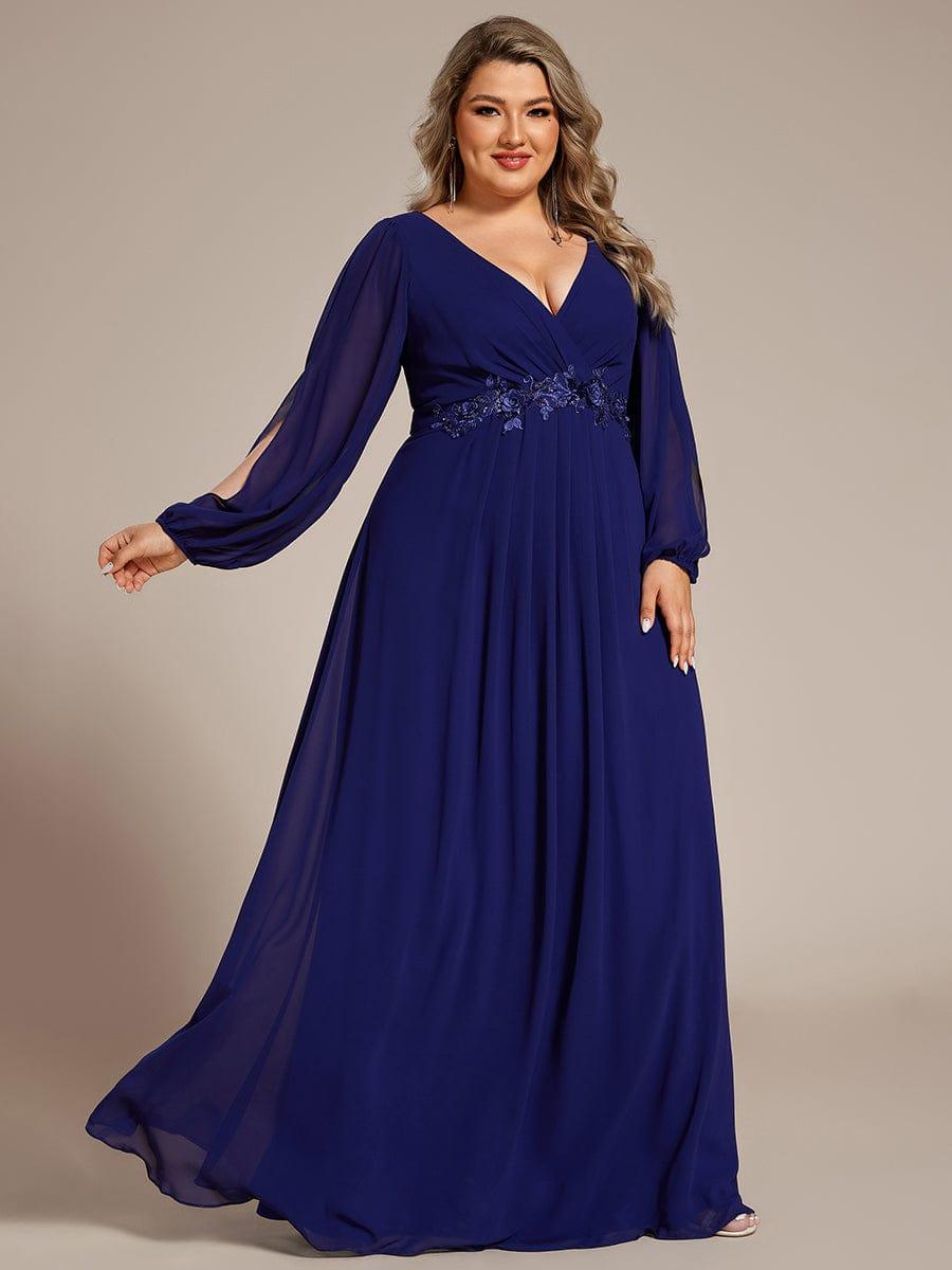 ever AMOUR|Robe de Soiree Longue Elegante Avec Lanterne en V Profond a Manches Fendues et Appliques