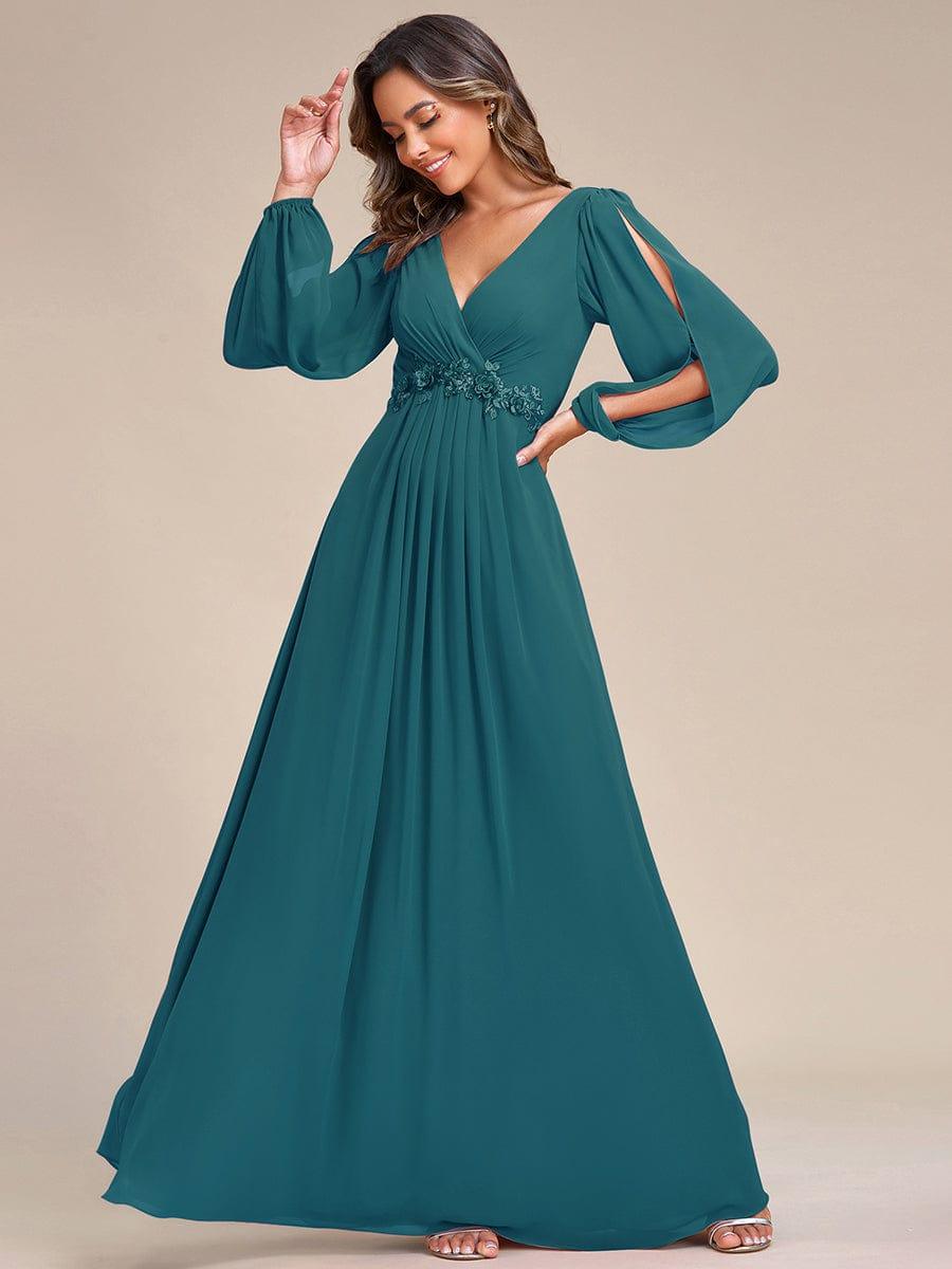 ever AMOUR|Robe de Soiree Longue Elegante Avec Lanterne en V Profond a Manches Fendues et Appliques