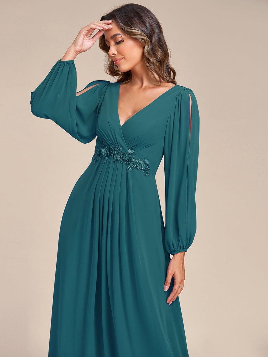 ever AMOUR|Robe de Soiree Longue Elegante Avec Lanterne en V Profond a Manches Fendues et Appliques