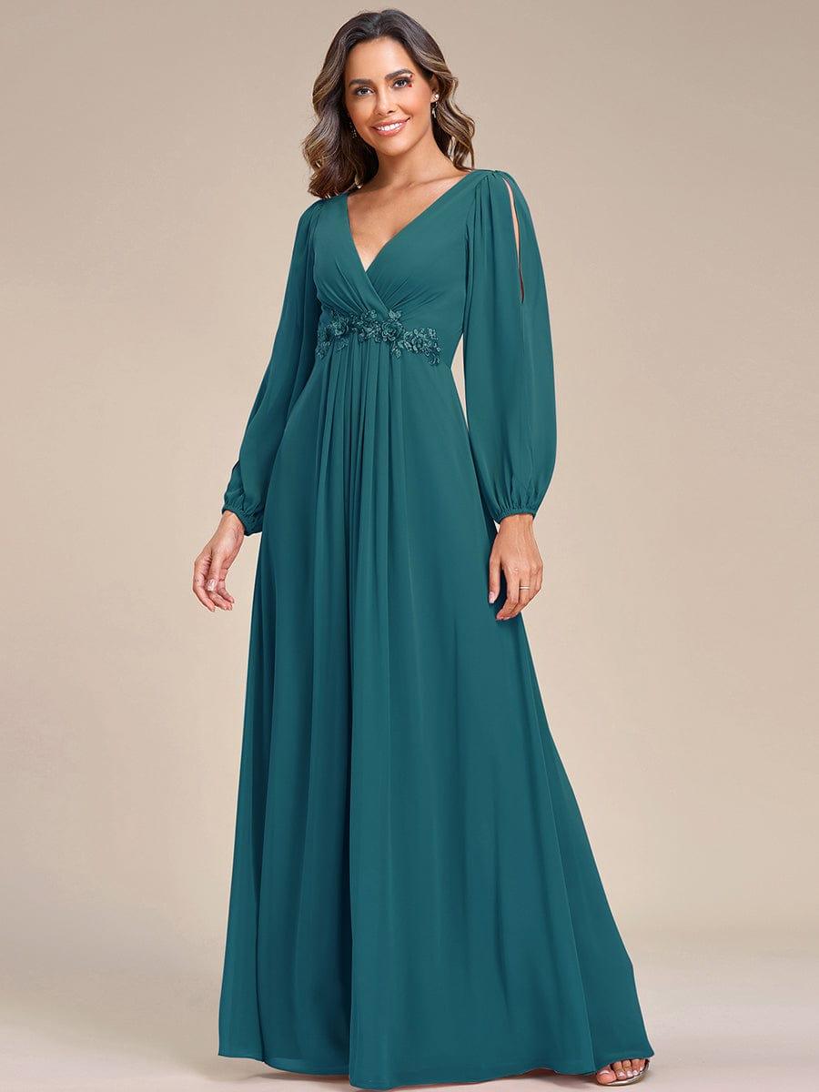 ever AMOUR|Robe de Soiree Longue Elegante Avec Lanterne en V Profond a Manches Fendues et Appliques