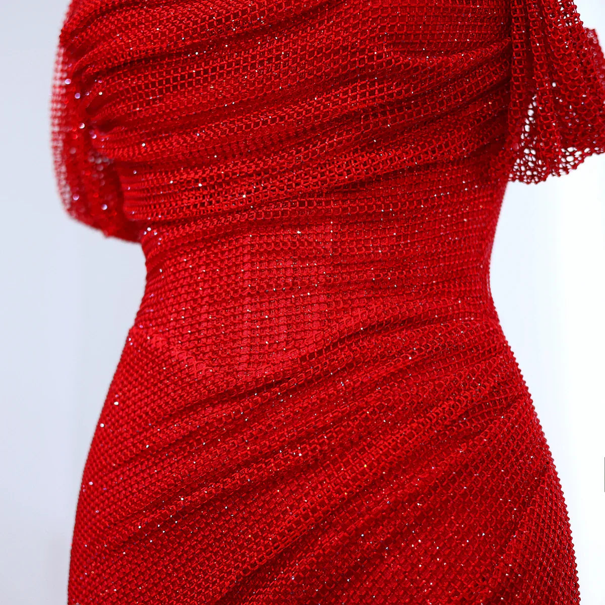 Elegant Red Off Shoulder Evening Dress with Side Slit SF163