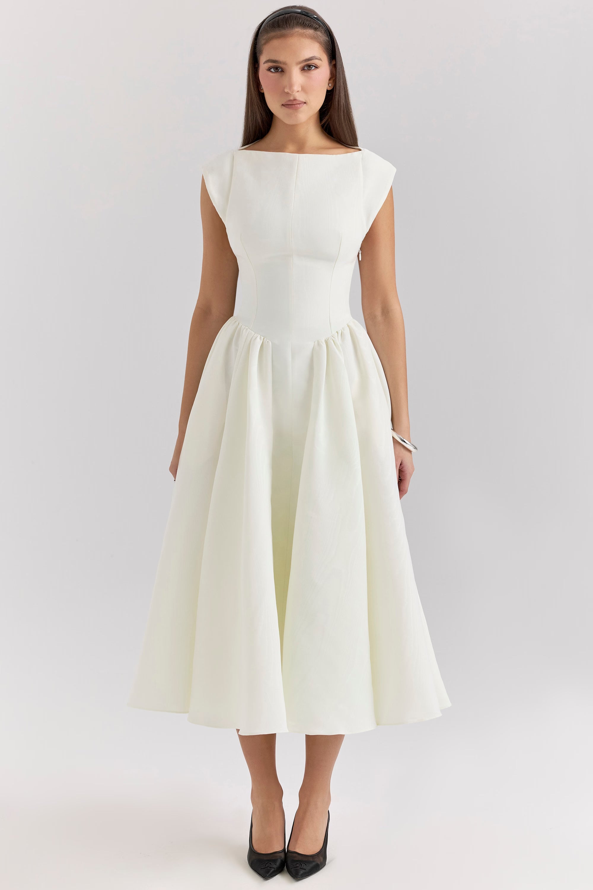 Debutante french satin backless midi dress