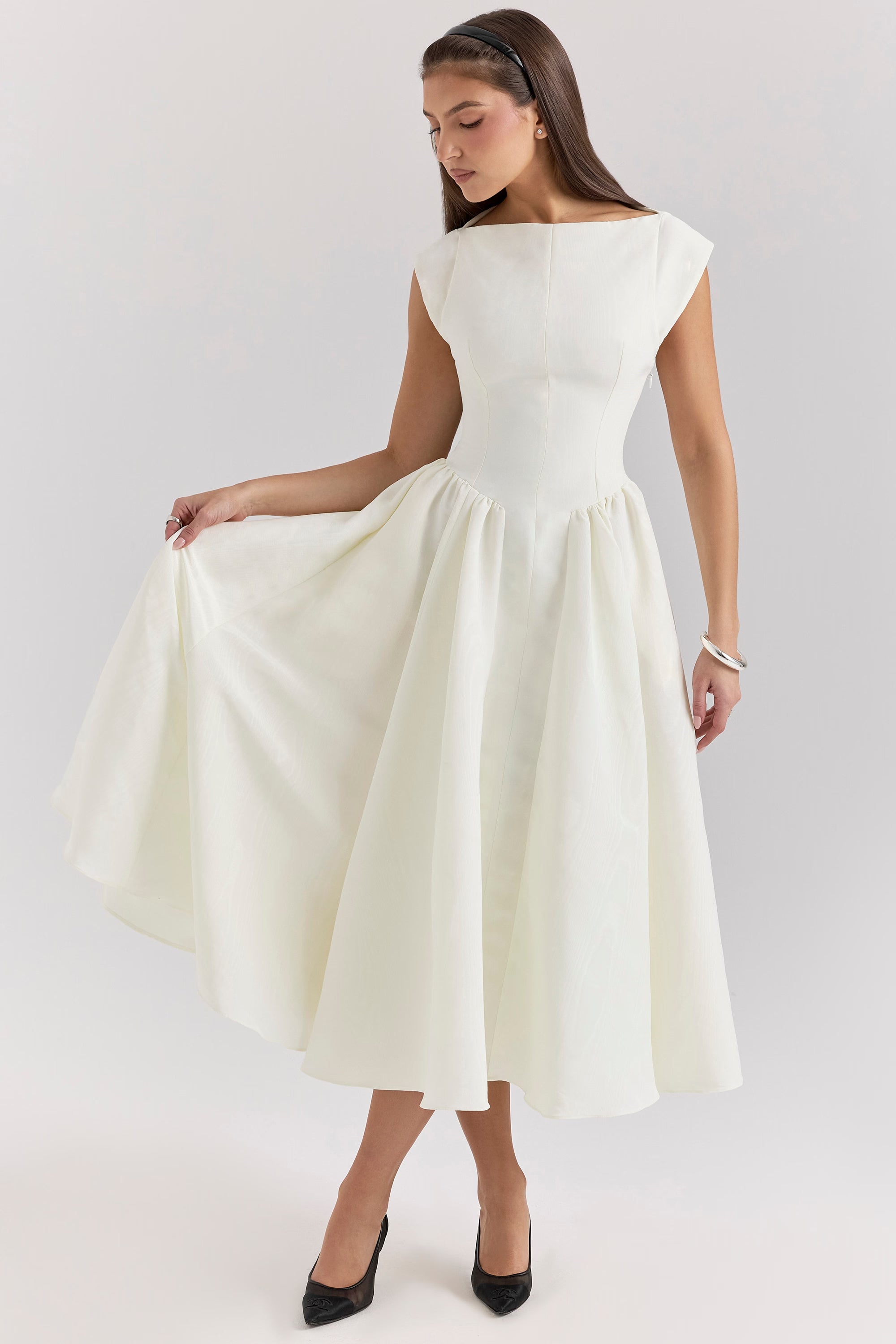 Debutante french satin backless midi dress