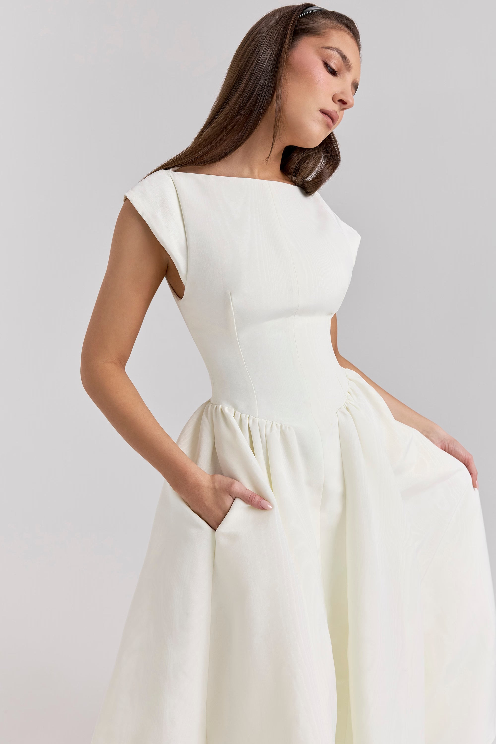 Debutante french satin backless midi dress